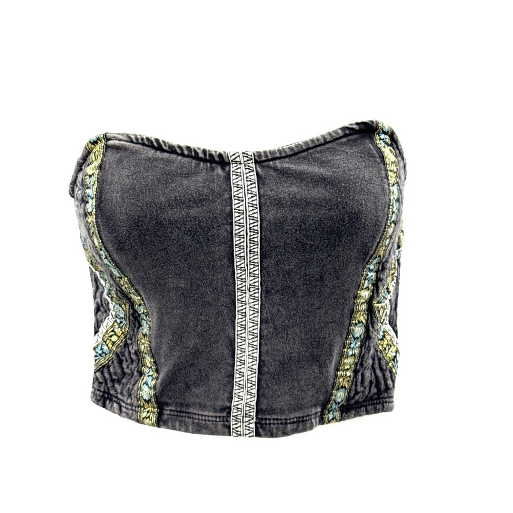 Ecote Urban Outfitters Corset Tube Top Embroidered Black Boho Festival Y2K